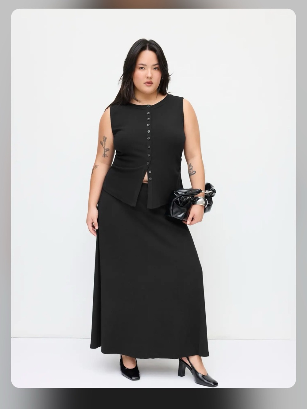 Cider COTTON-BLEND BOAT NECK RUCHED TOP & MID RISE RUFFLE MAXI SKIRT SET CURVE